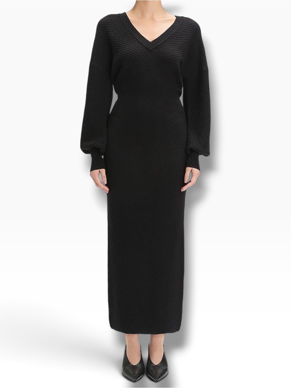 Favorite Daughter Ava Long-Sleeve Maxi Sweaterdress Dress Size Medium Black